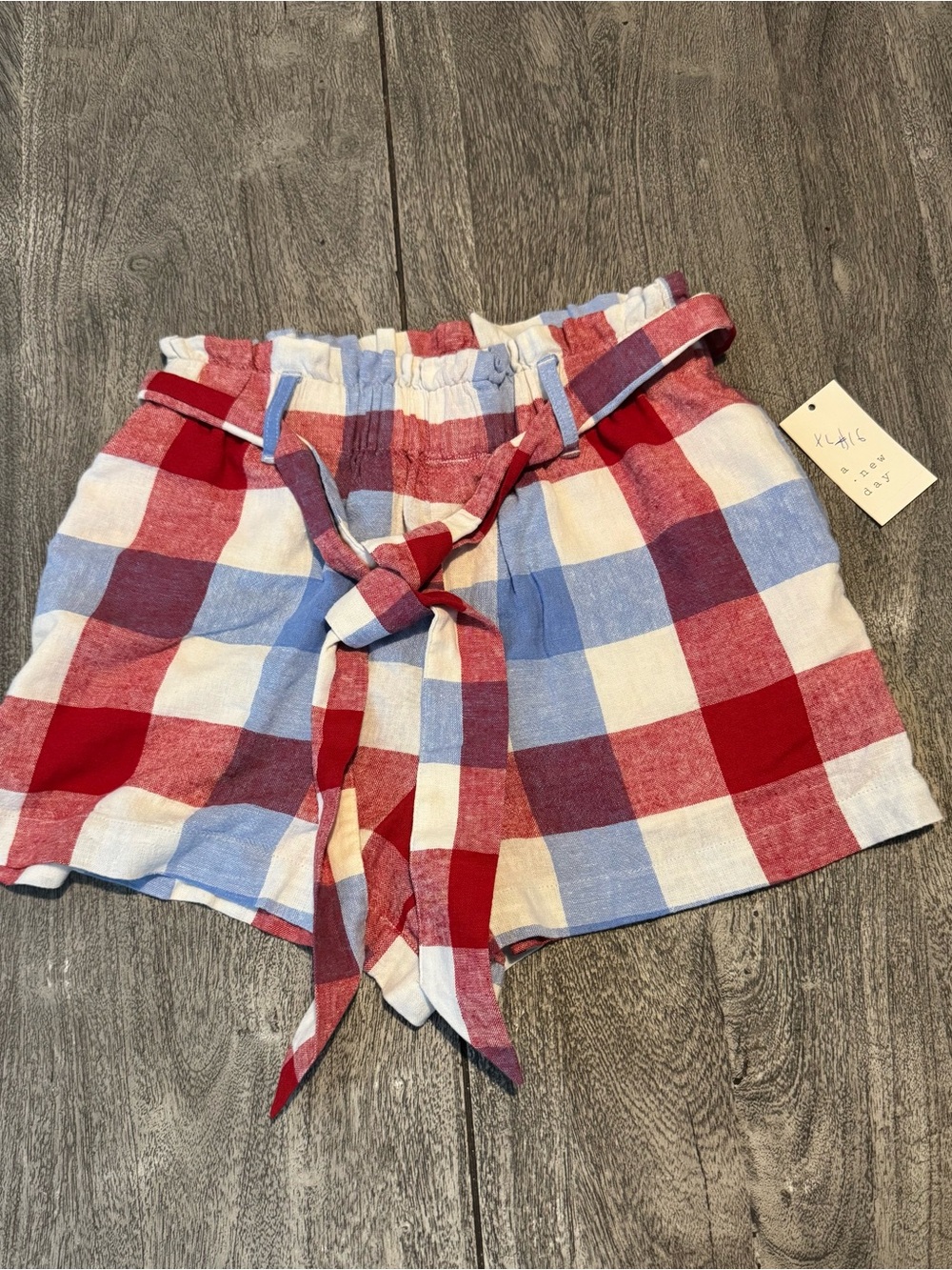 a new day High-Waist Plaid Tie-Front Shorts - Red, Blue & White
